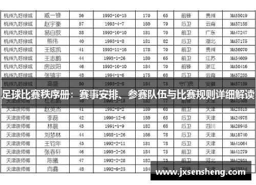 足球比赛秩序册：赛事安排、参赛队伍与比赛规则详细解读